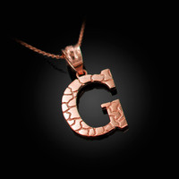 Rose Gold Nugget Initial Letter "G" Pendant Necklace