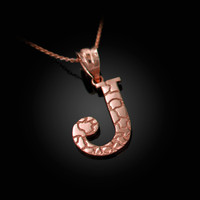 Rose Gold Nugget Initial Letter "J" Pendant Necklace