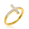 Gold Diamond Pave Sideways Cross Ring