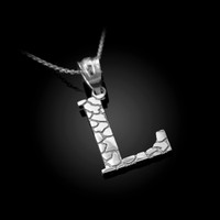 White Gold Nugget Initial Letter "L" Pendant Necklace