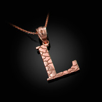 Rose Gold Nugget Initial Letter "L" Pendant Necklace