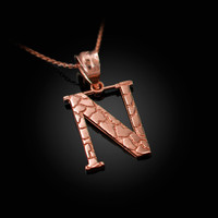 Rose Gold Nugget Initial Letter "N" Pendant Necklace