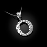 White Gold Nugget Initial Letter "O" Pendant Necklace