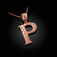 Rose Gold Nugget Initial Letter "P" Pendant Necklace
