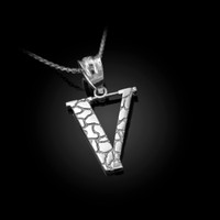 White Gold Nugget Initial Letter "V" Pendant Necklace