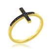 Gold Sideways Cross Ring with Black Diamonds