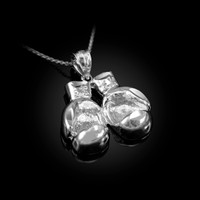 White Gold Boxing Gloves DC Pendant Necklace