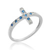 White Gold Diamond Sideways Cross Ring with Sapphire