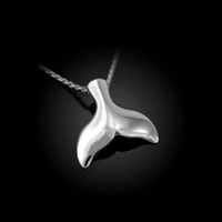 Polished White Gold Whale Tail Charm Necklace