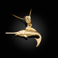 Yellow Gold Marlin Fish Charm Necklace