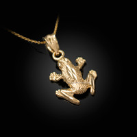 Yellow Gold Textured DC Frog Charm Necklace