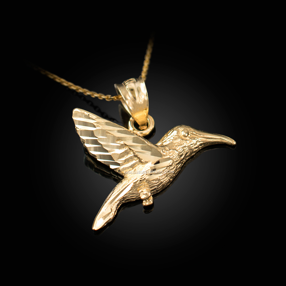 14K Yellow Gold Hummingbird Pendant - (A83-223) - Roy Rose Jewelry