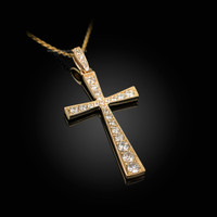 Diamond Studded Solid Yellow Gold Cross Pendant Necklace