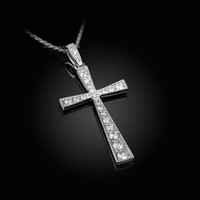 Diamond Studded Solid White Gold Cross Pendant Necklace