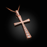 Diamond Studded Solid Rose Gold Cross Pendant Necklace