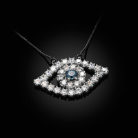14K White Gold Diamond Studded Evil Eye Blue Sapphire Necklace