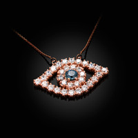 14K Rose Gold Diamond Studded Evil Eye Blue Sapphire Necklace