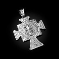 Solid White Gold San Benito Cross Reversible Pendant