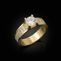 Yellow Gold CZ Solitaire Pave Engagement Ring