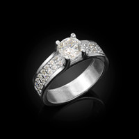 White Gold CZ Solitaire Pave Engagement Ring
