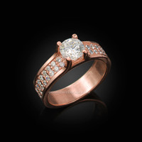 Rose Gold CZ Solitaire Pave Engagement Ring