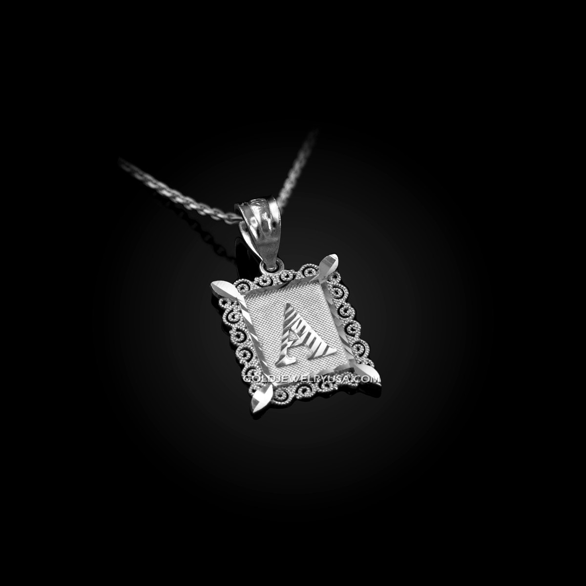 LA BLINGZ 10K White Gold Filigree Alphabet Initial Letter L DC Charm Necklace 