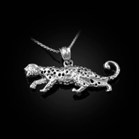 White Gold Cheetah Cat Pendant Necklace