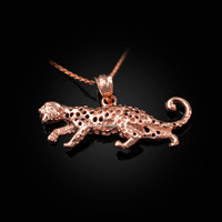 Rose Gold Cheetah Cat Pendant Necklace
