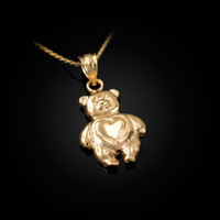 Yellow Gold Teddy Bear Charm Necklace