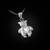 White Gold Teddy Bear Charm Necklace