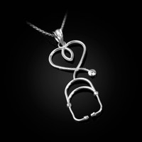 White Gold Stethoscope Heart Pendant Necklace