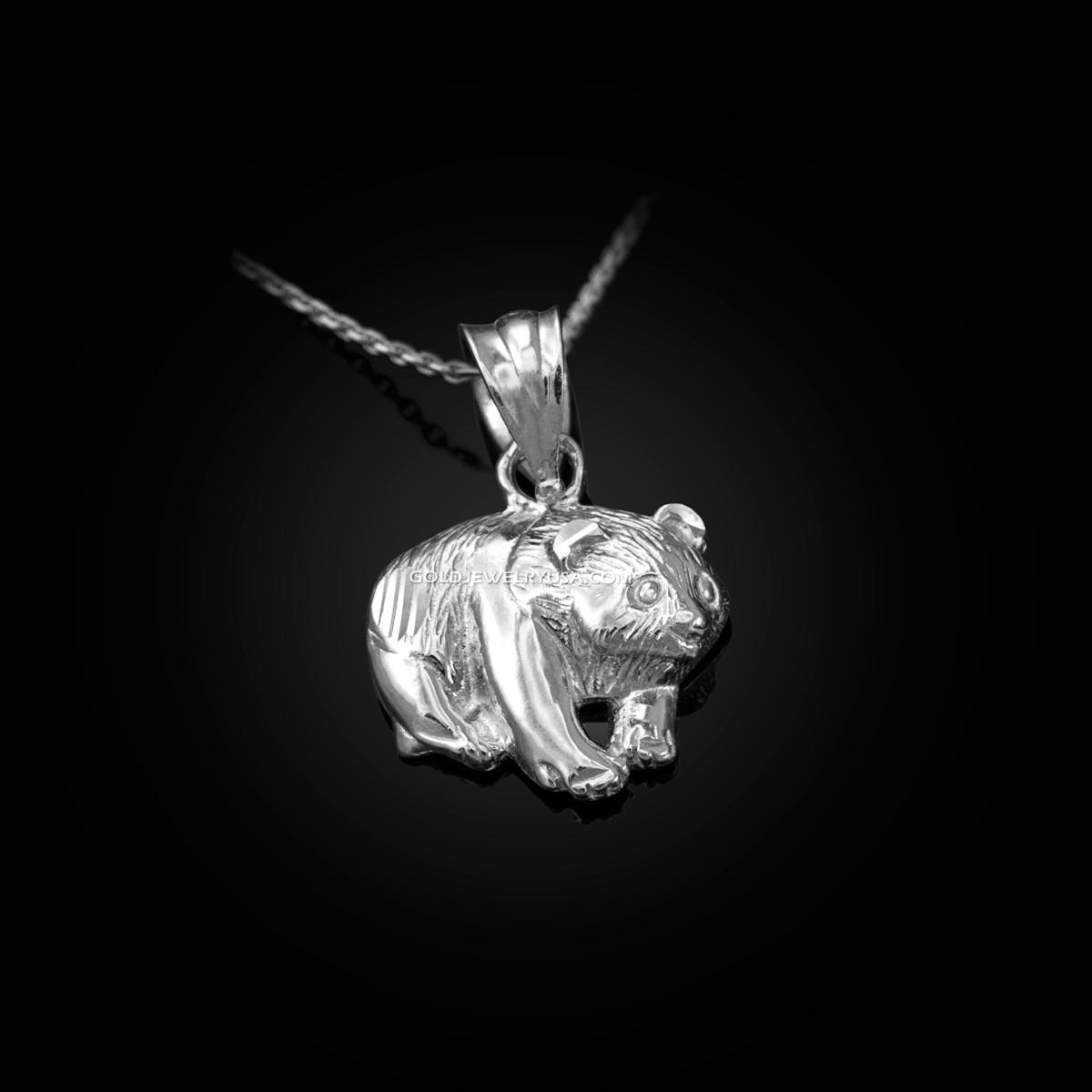 White Gold Grizzly Bear Charm Necklace