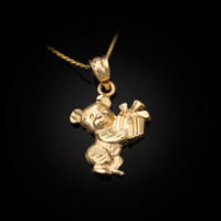 Yellow Gold Cute Teddy Bear Gift Box DC Charm Necklace