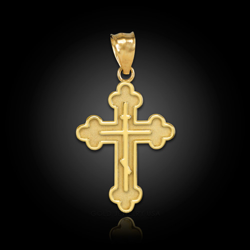 Solid Gold Russian Cross Charm Pendant