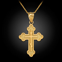 Solid Gold Russian Eastern Orthodox Cross Charm Pendant Necklace