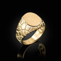 Yellow Gold Oval Signet Mens Nugget Band  Ring