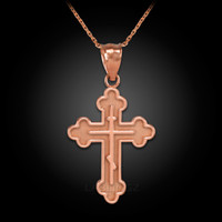 Solid Rose Gold Eastern Orthodox Cross Charm Pendant Necklace