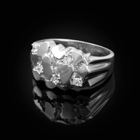 Mens White Gold CZ Nugget Ring