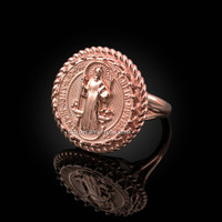 Rose Gold Saint Benedict Medal Womens Ring