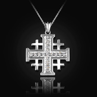 White Gold Diamond Jerusalem Cross Pendant Necklace