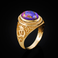 Yellow Gold Om (aum) Oval Purple Copper Turquoise Ring