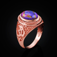 Rose Gold Om (aum) Oval Purple Copper Turquoise Ring