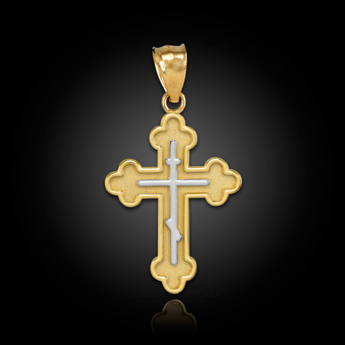 two tone yellow gold russian cross pendant