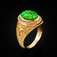 Yellow Gold Celtic Knot Green Copper Turquoise Ring