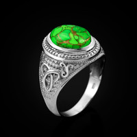 White Gold Celtic Knot Green Copper Turquoise Ring
