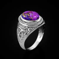 White Gold Celtic Knot Purple Copper Turquoise Ring