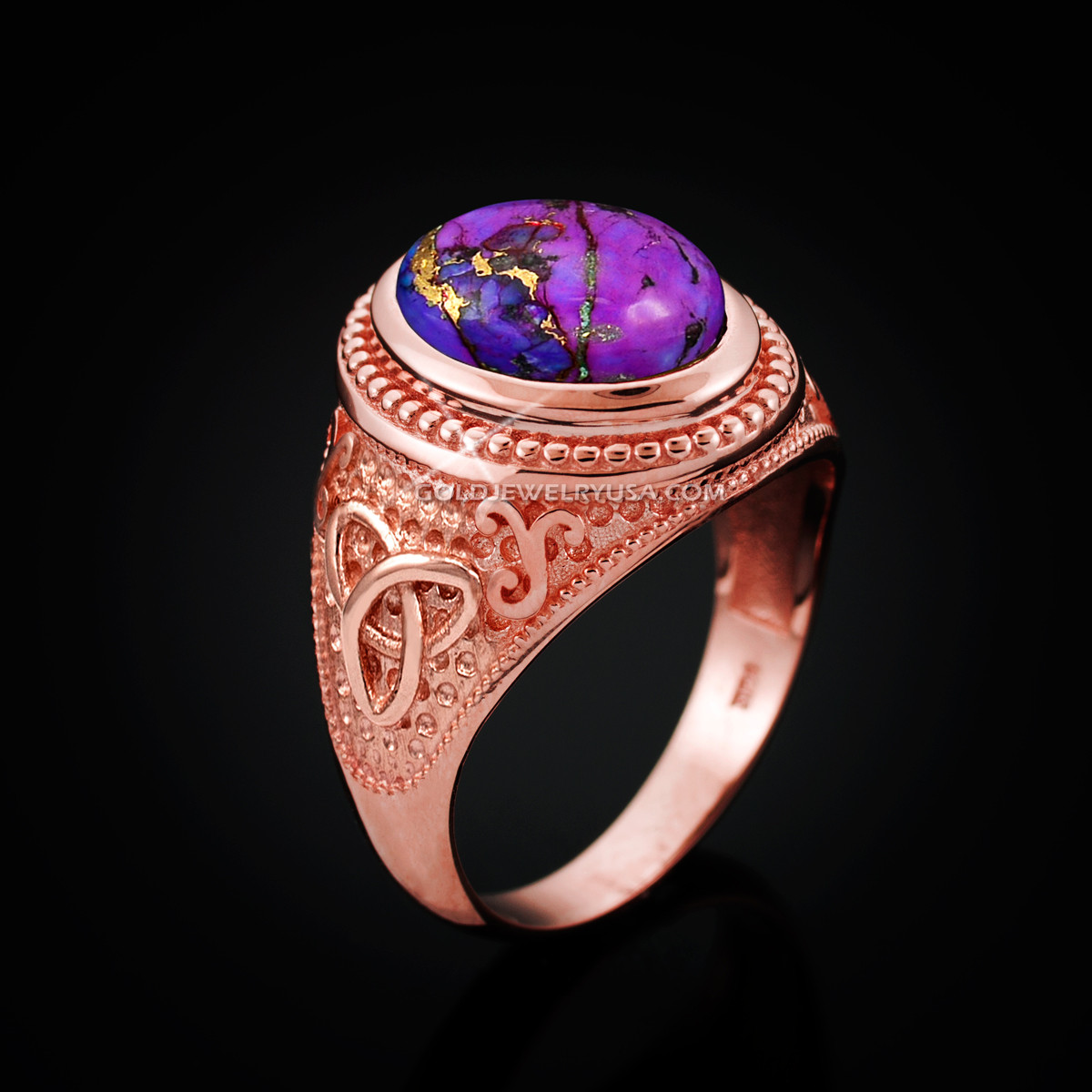 Rose Gold Celtic Knot Purple Copper Turquoise Ring