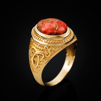 Yellow Gold Celtic Knot Orange Copper Turquoise Ring