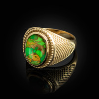 Yellow Gold Green Copper Turquoise Statement Ring
