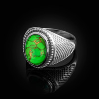 White Gold Green Copper Turquoise Statement Ring